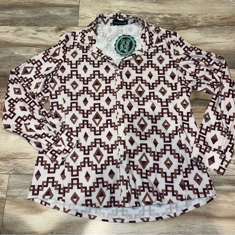 Sterling Kreek Western Shirt Womens Large Brown Aztec Western Snap Long Sleeve